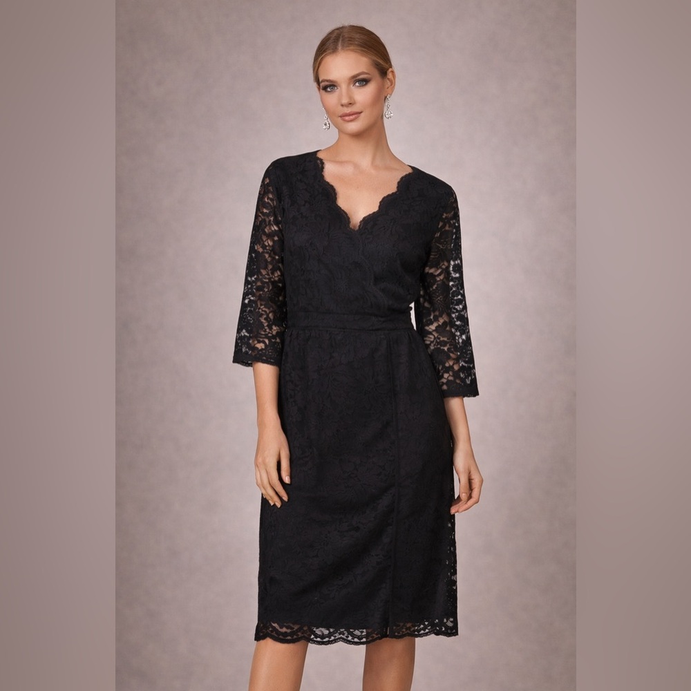 💜Black Lace Midi Dress with Scalloped Hem - Picture 12 of 13